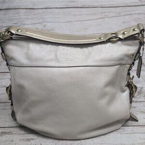 Coach Zoe Hobo Bag Silver Metallic Leather Flawed